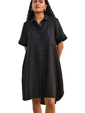 EVERLANE Daytripper Linen Dress Oversized Shirttail Hem Euro Flax Size S Black